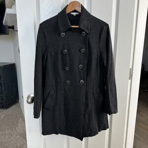 cabi gray double breasted coat womens large soft stretch jacket work casual fall